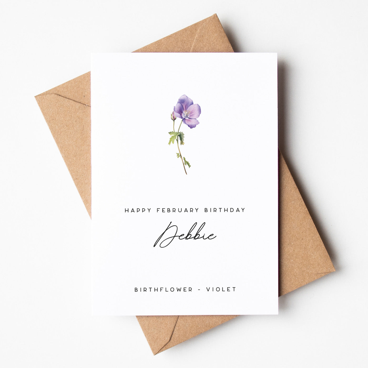 February Violet Birth Flower Card - Beth and Bee UK