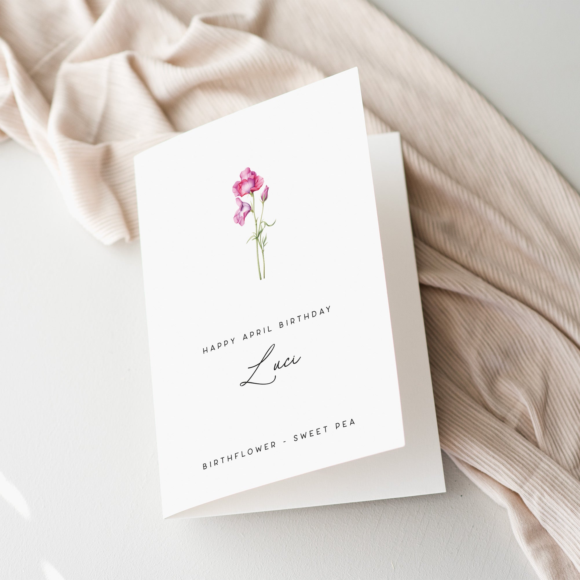 April Sweet Pea Birth Flower Card - Beth and Bee UK