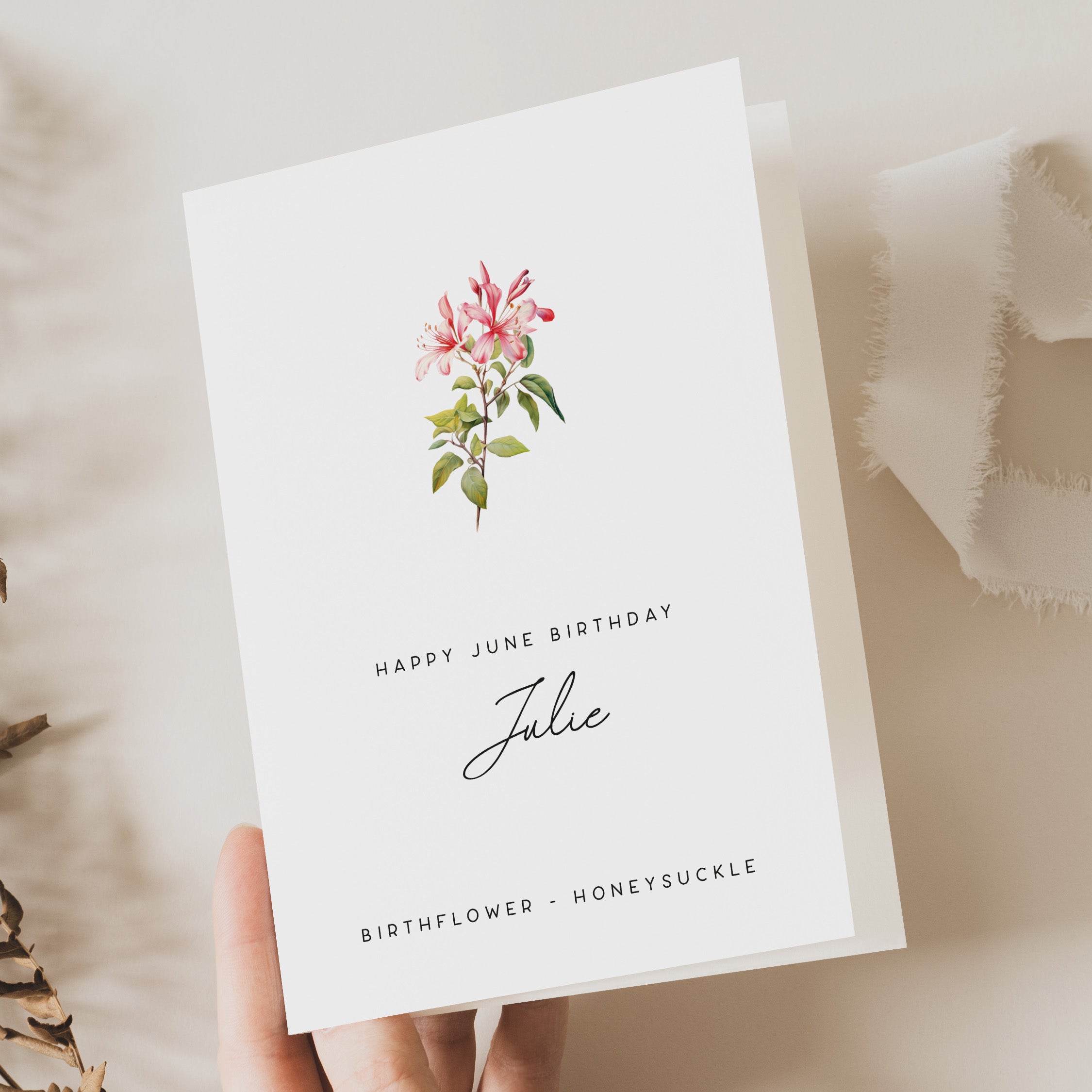 June Honeysuckle Birth Flower Card - Beth and Bee UK
