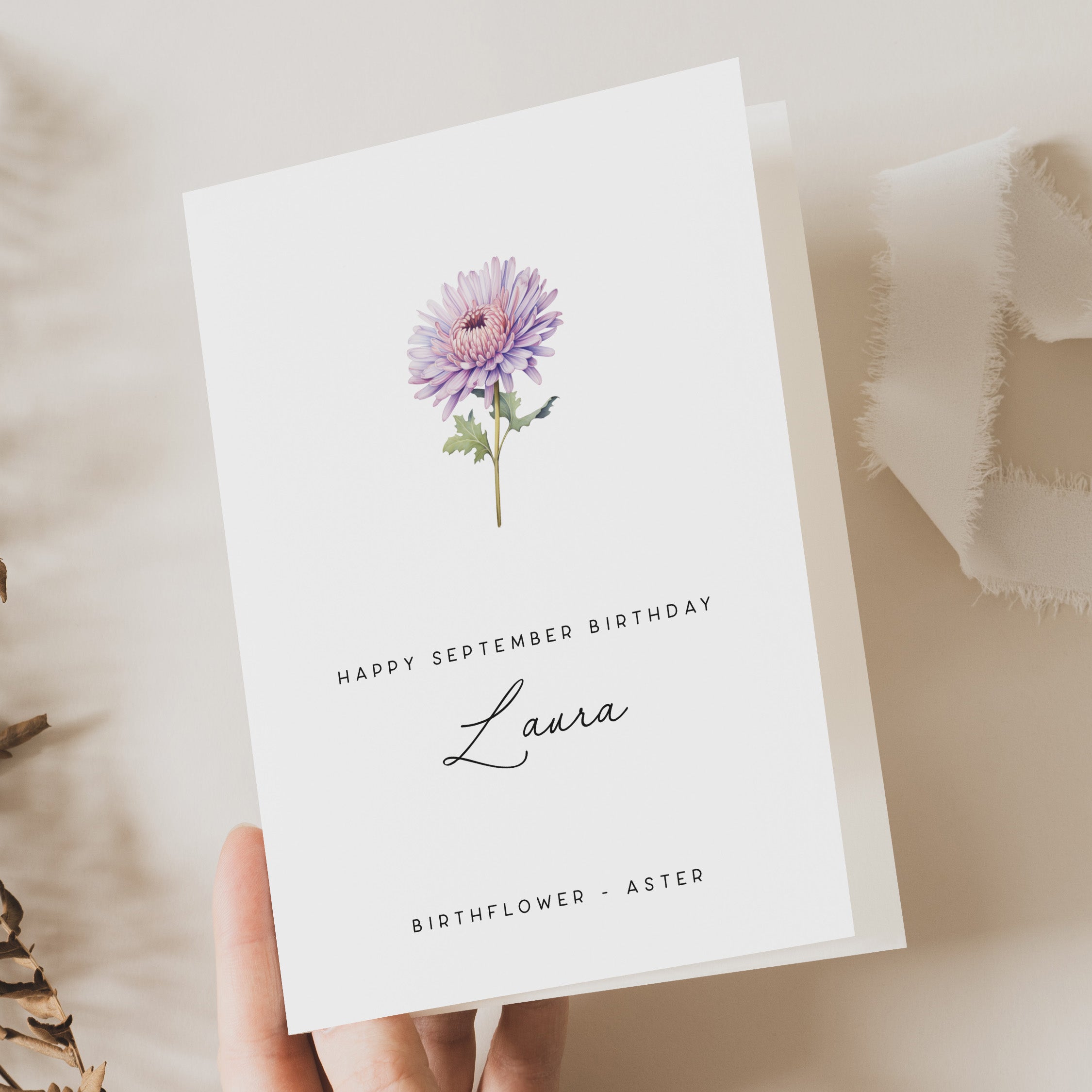 September Aster Birth Flower Card - Beth and Bee UK