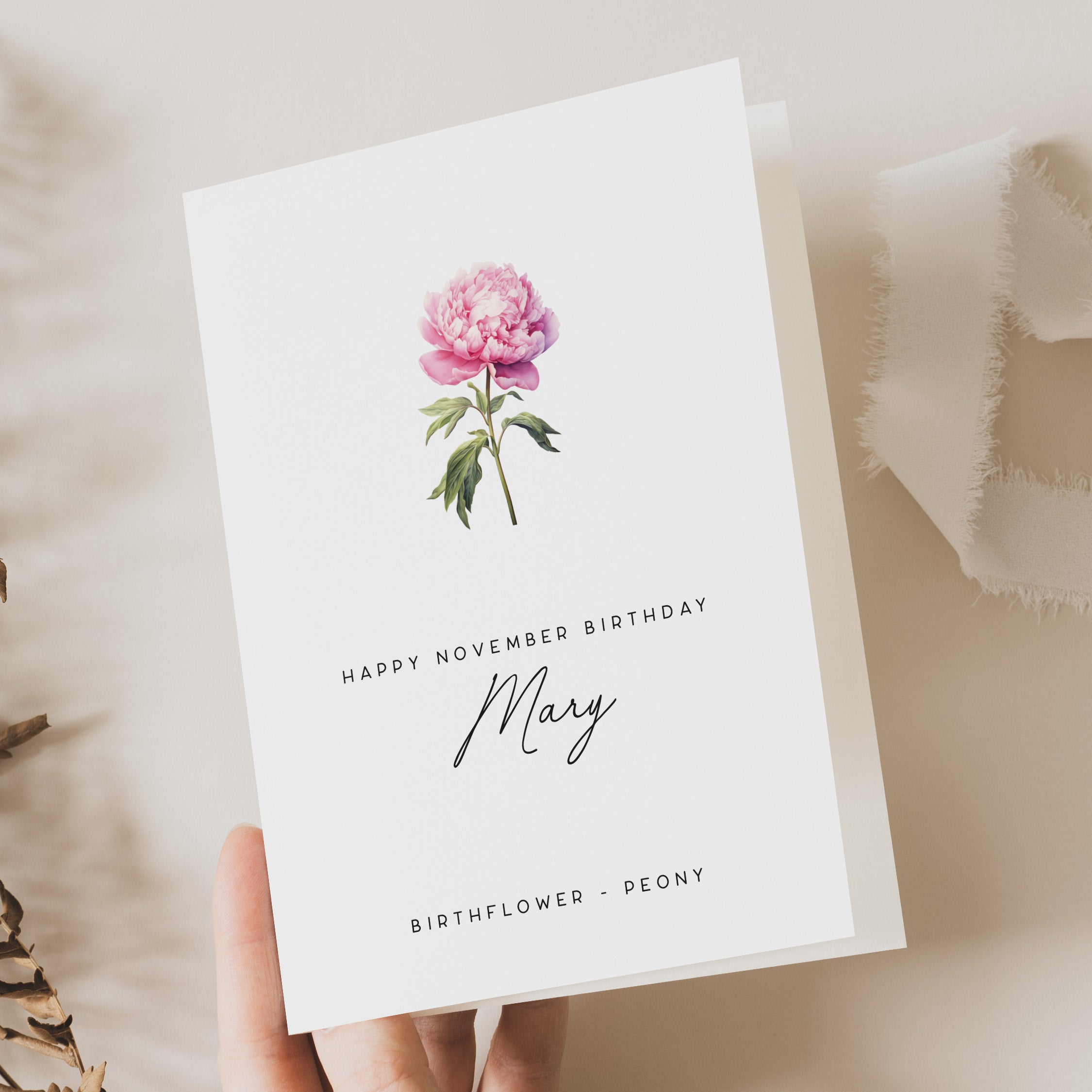 November Peony Birth Flower Card - Beth and Bee UK