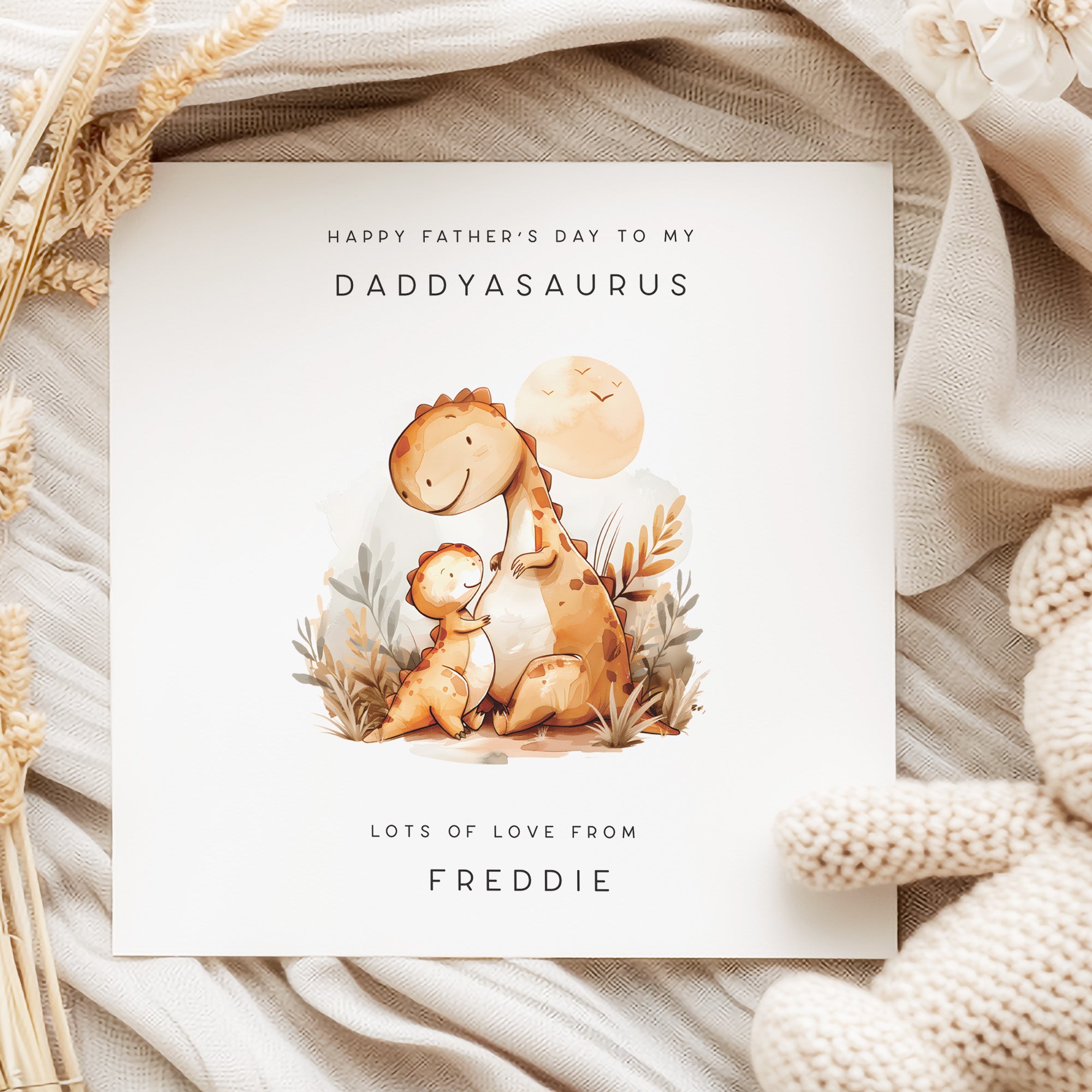 Daddyasaurus Father's Day Card featuring a baby and daddy dinosaur.