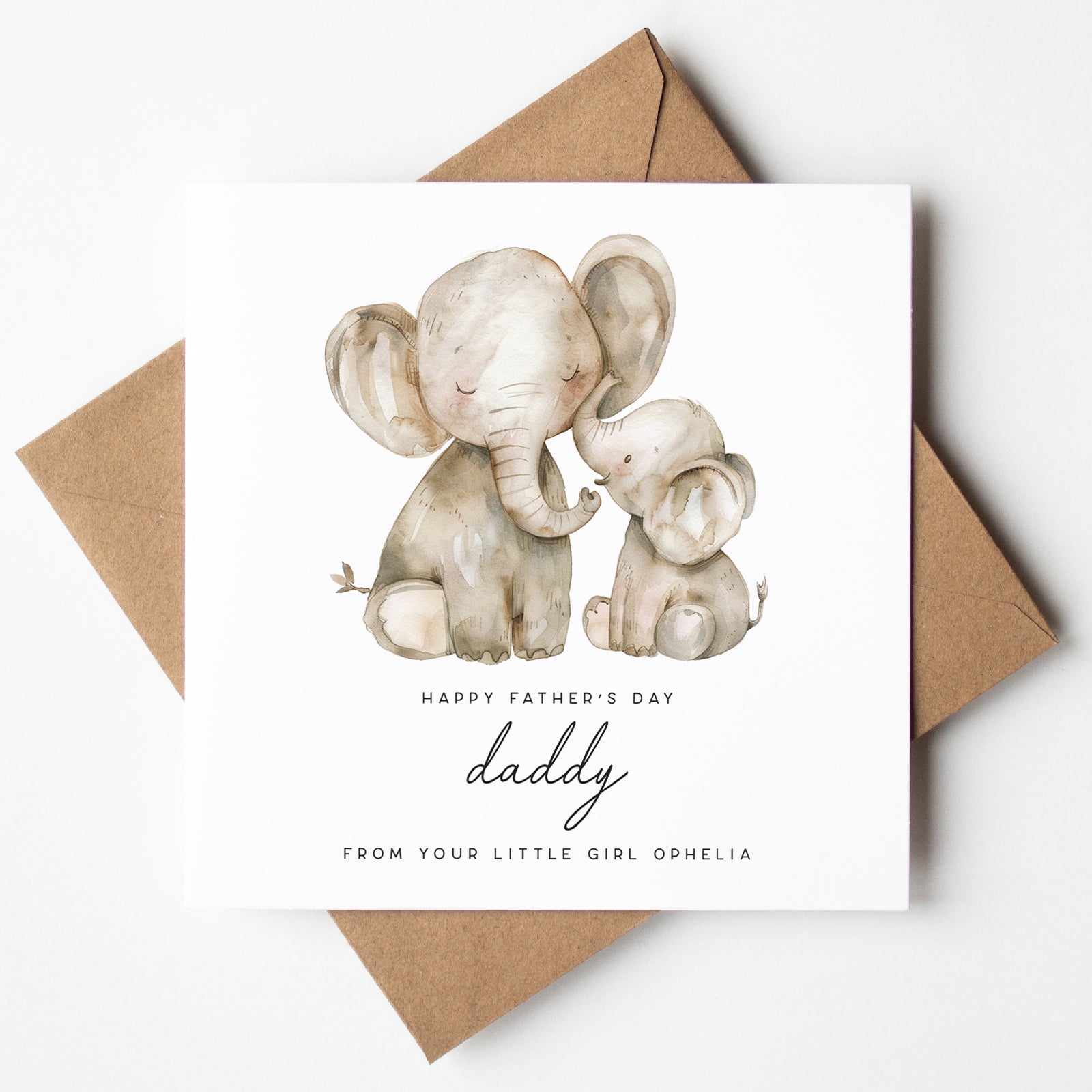 Elephant Father's Day Card featuring a dad elephant and a little elephant