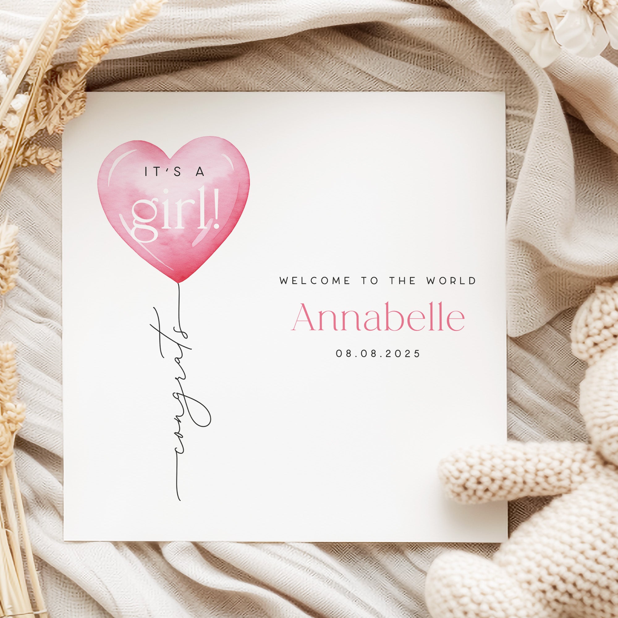 Personalised New Baby Girl Card - Beth and Bee UK