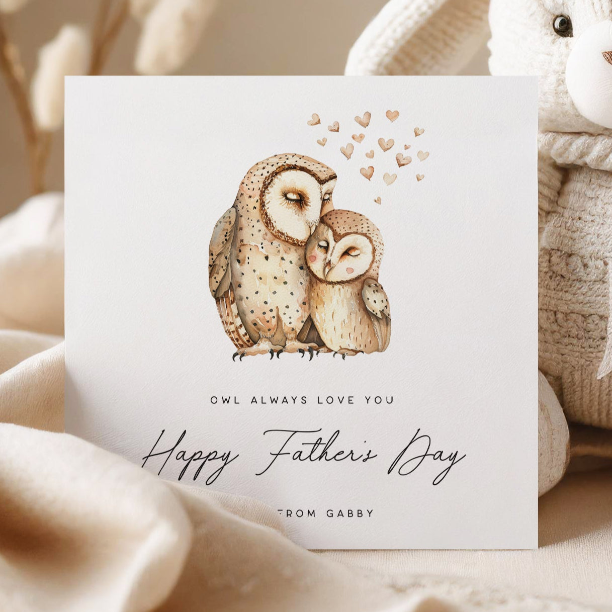 Owl always Love You Father's Day Card featuring a daddy and a baby owl