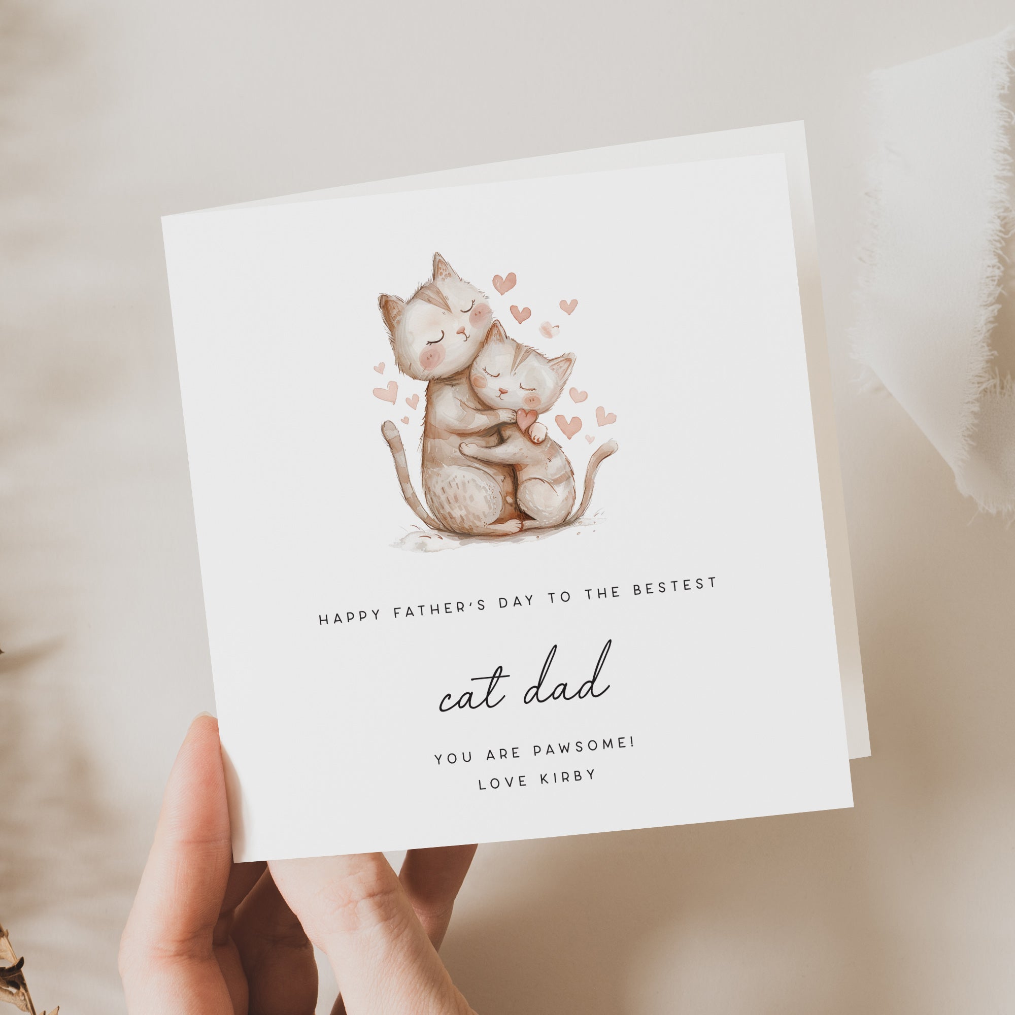 Pawsome Cat Dad Father's Day Card featuring two cats hugging