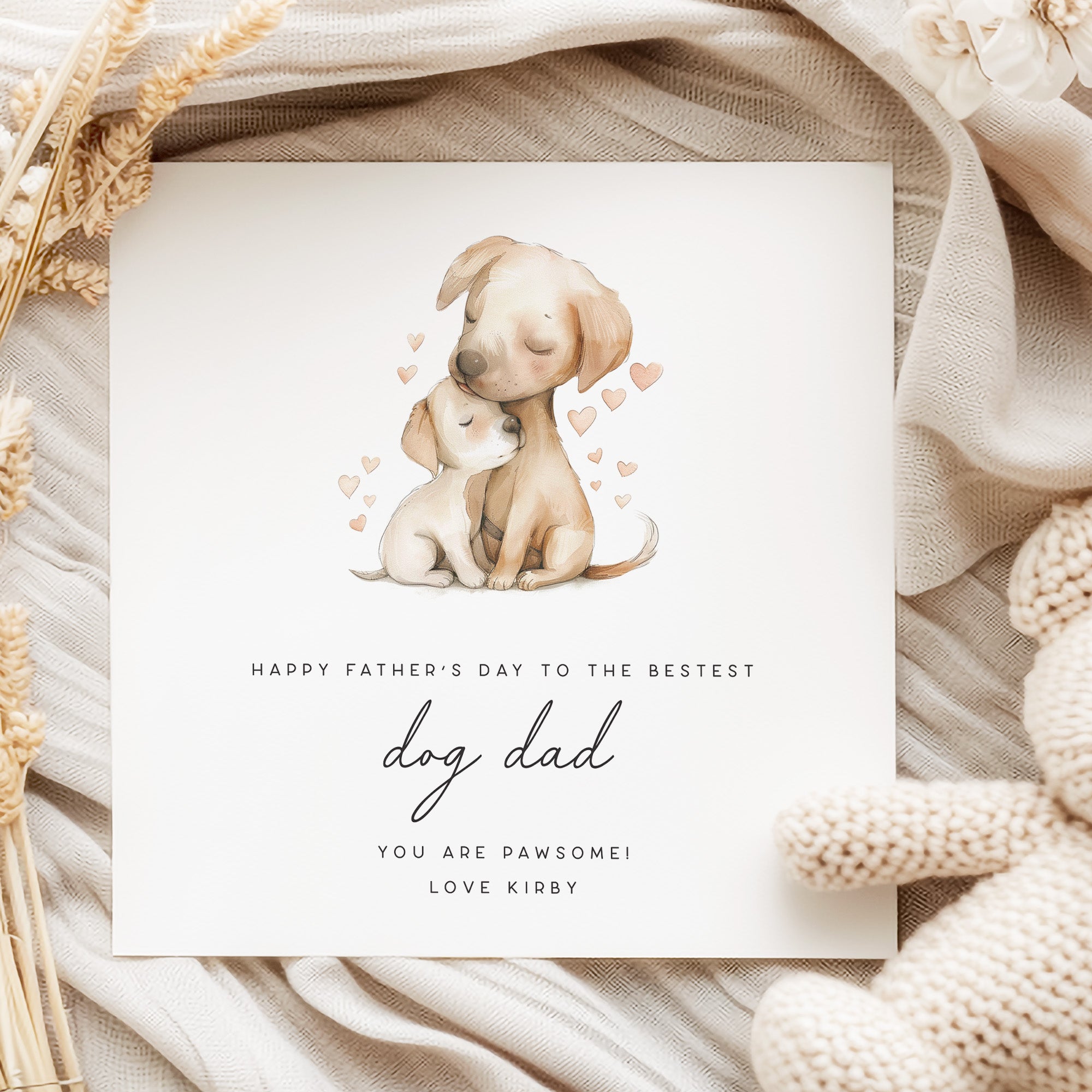 Pawsome Dog Dad Father's Day Card featuring a daddy and puppy dog