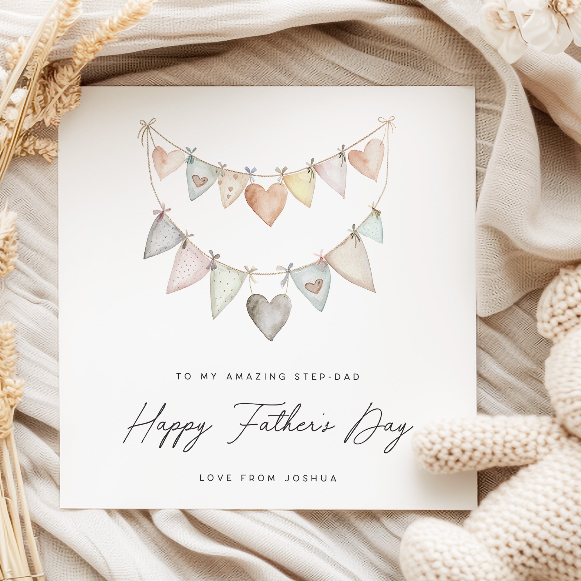 Personalised Bunting Father's Day Card with childs name on the front