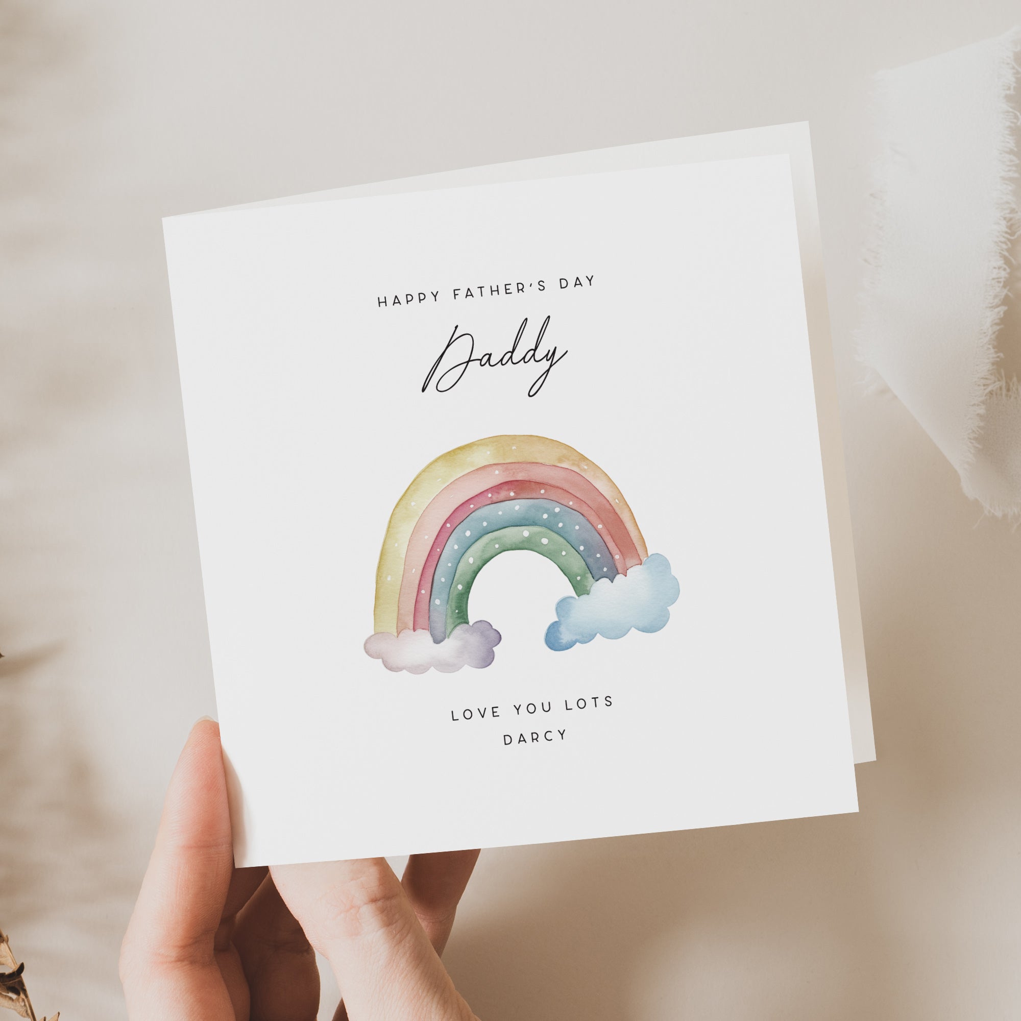 Rainbow Father's Day Card with a watercolour rainbow on the front