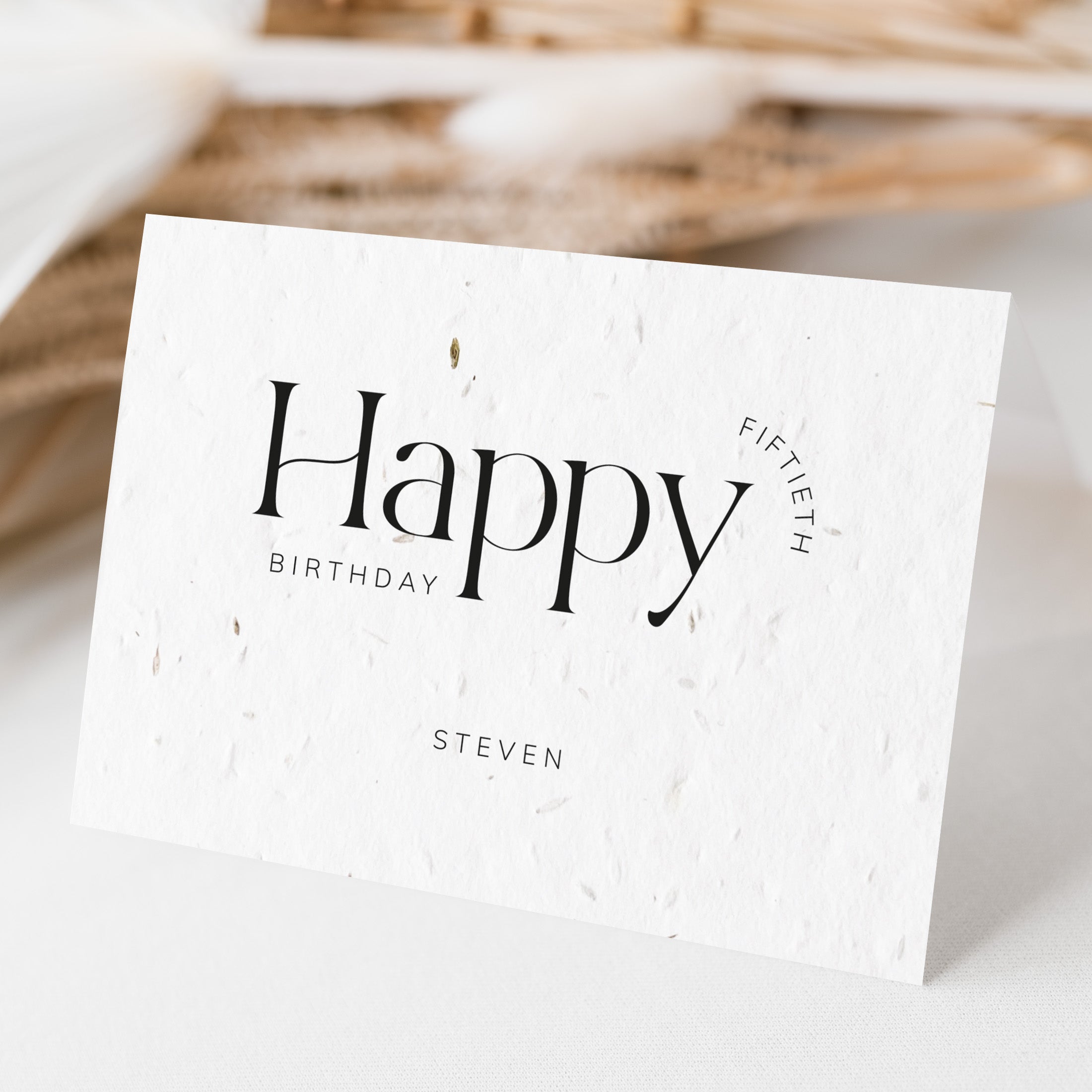 happy 50th birthday card in landscape printed on plantable seed paper