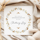 Personalised granddaughter christening card with floral wreath design, ideal for special occasions and keepsakes