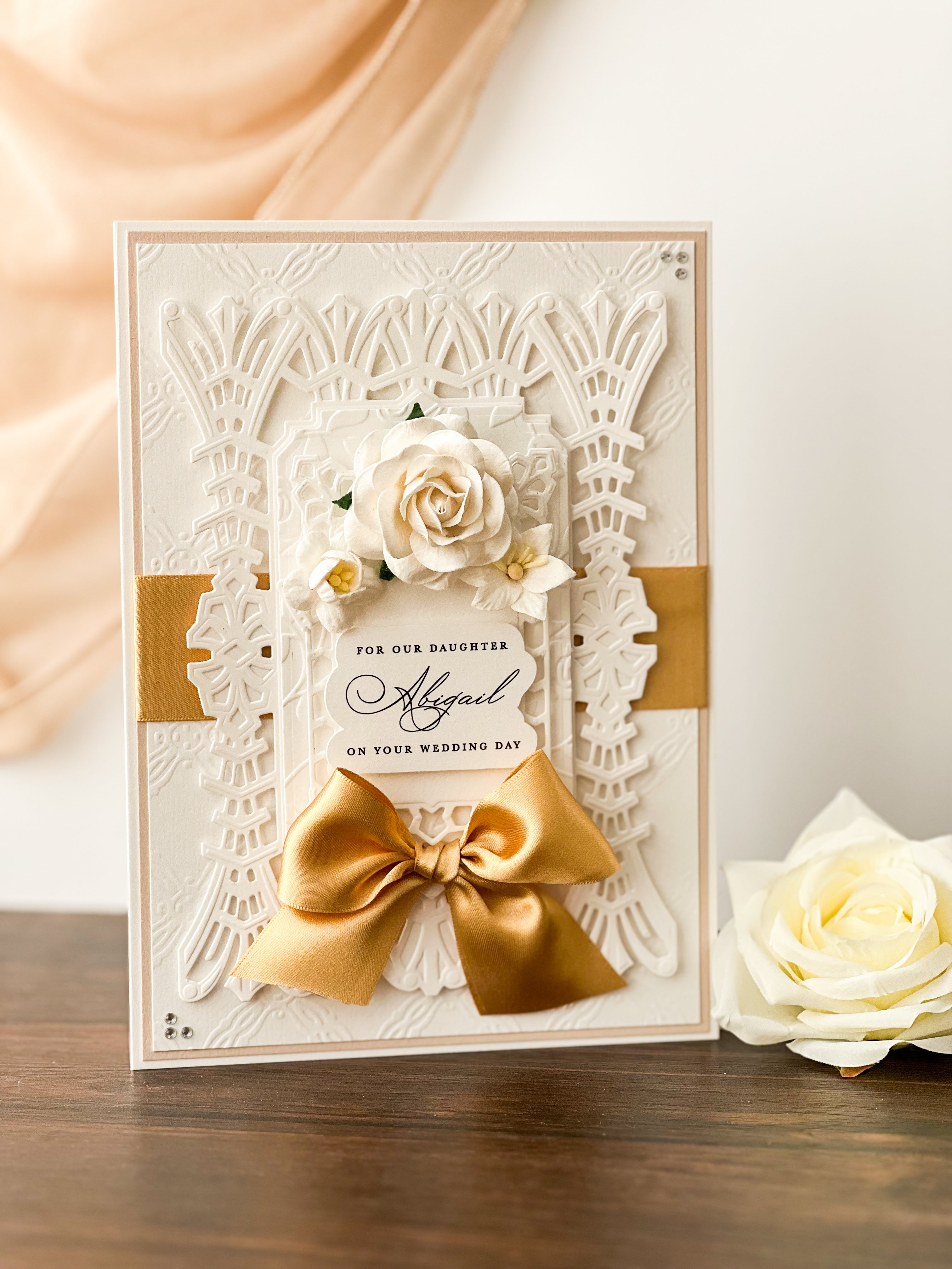 Luxury Box Card for Wedding for Daughter shown in Gold