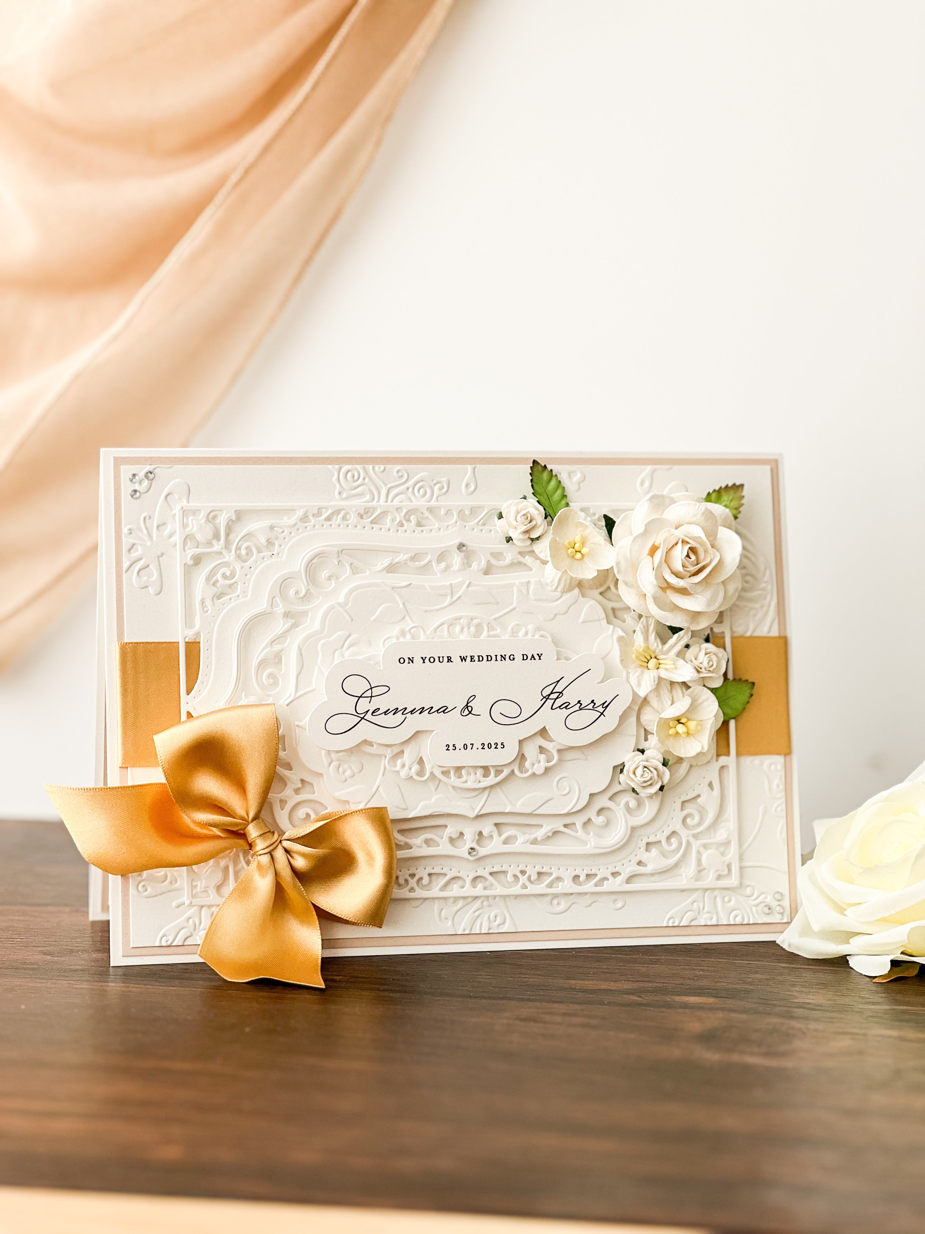 Luxury Boxed Wedding Card shown in Gold