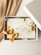 Personalised wedding day card shown in presentation box