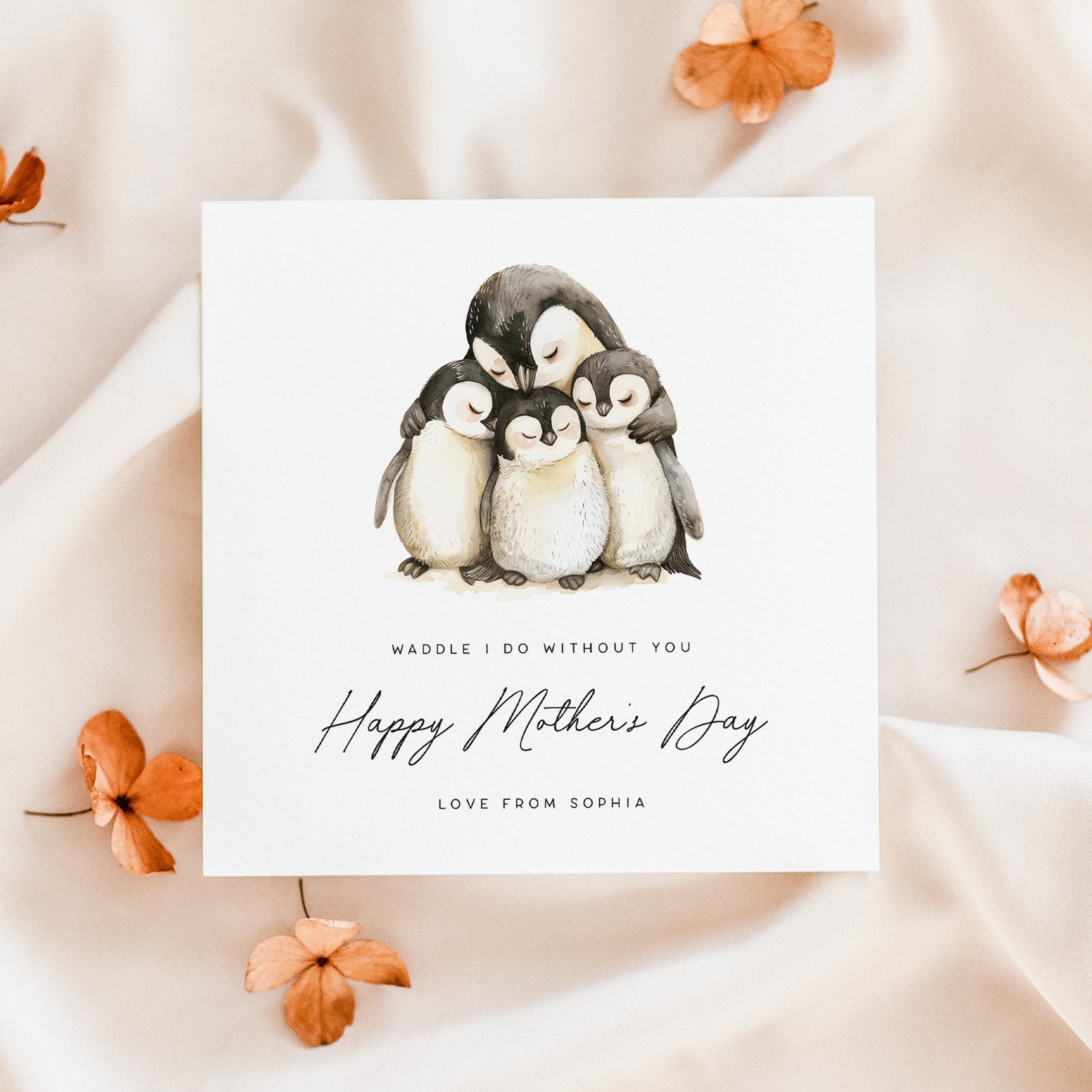 Cute Penguins Personalised Mother's Day Card - Beth + Bee UK