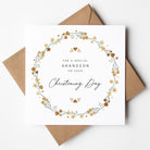 Personalised Christening card for grandson UK with custom name and elegant floral design, premium keepsake for baby boy's baptism day