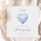 Personalised Christening card for son UK with custom name and date, ideal baby boy baptism keepsake printed on quality cardstock