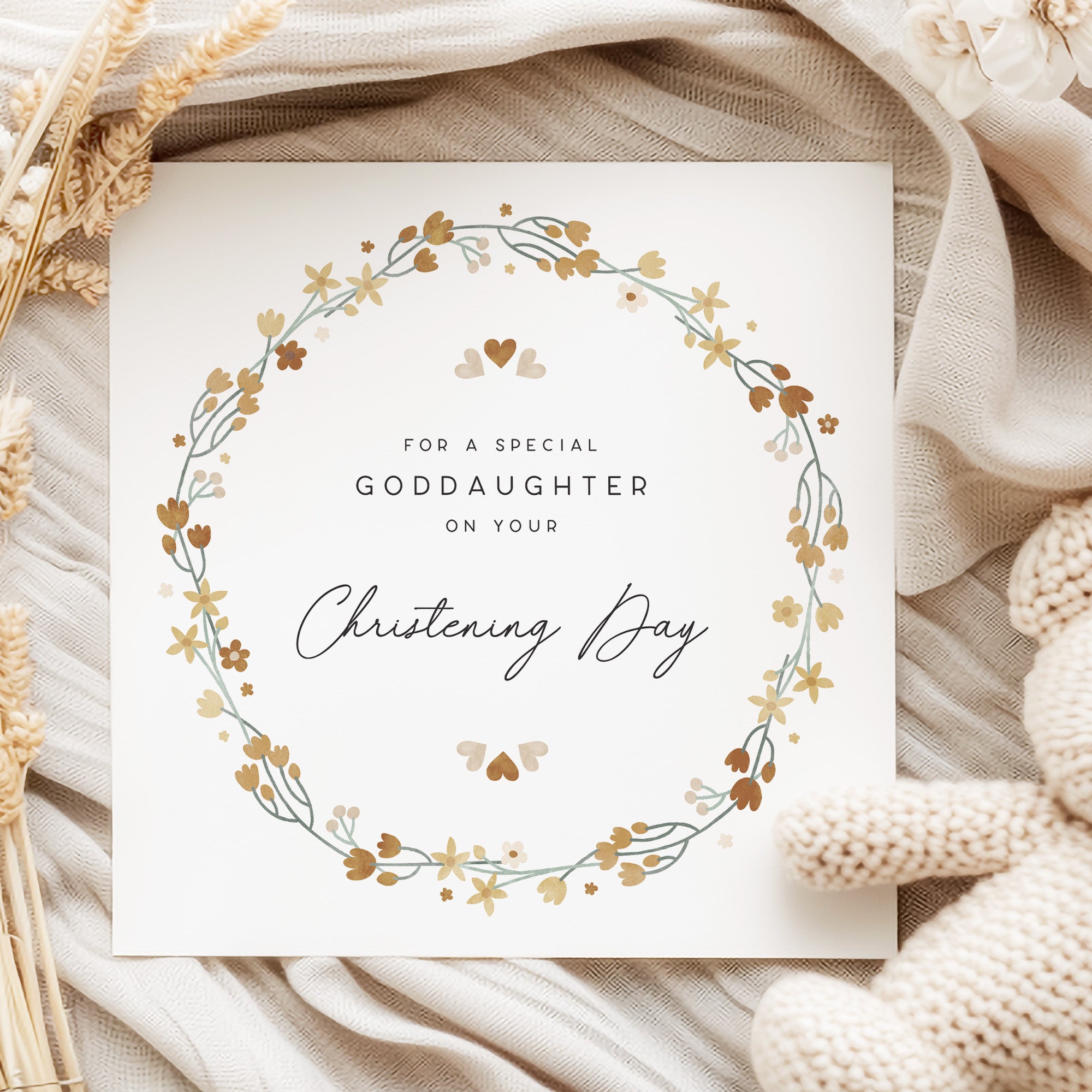 Personalised Christening card for goddaughter UK, floral design with name and date, premium personalised keepsake for baby girl baptism